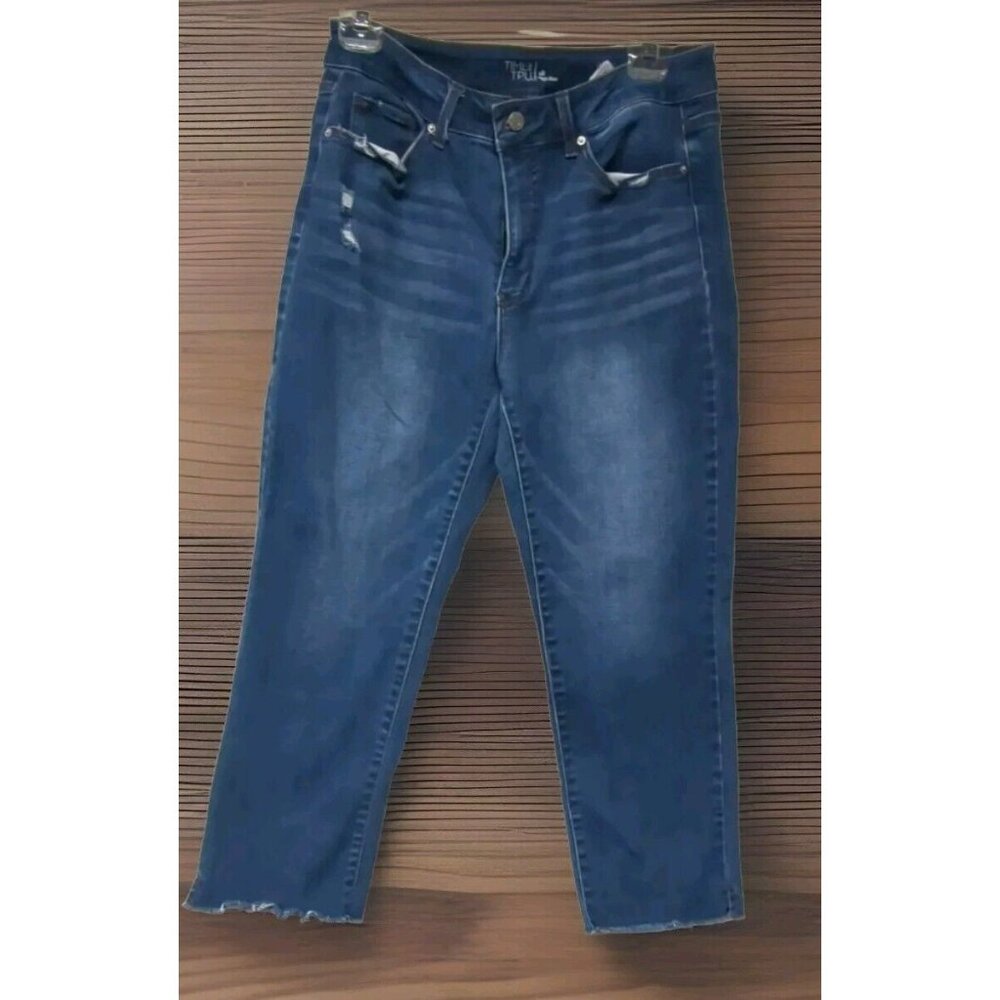 Time And Tru Women's Sz10 Blue Distressed Frayed High Rise Five Pocket Jeans